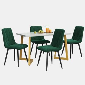 Conjunto de sala de jantar 117x68cm - Mesa retangular com 4 cadeiras - Tecido Twill verde escuro - Pernas douradas