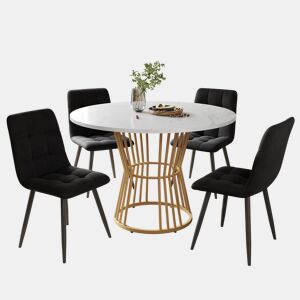 Conjunto de sala de jantar de 5 peças 100 cm - Mesa redonda com 4 cadeiras de veludo preto