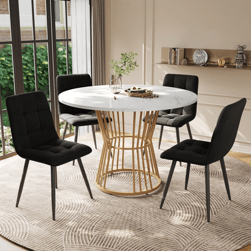Conjunto de sala de jantar de 5 peças 100 cm - Mesa redonda com 4 cadeiras de veludo preto