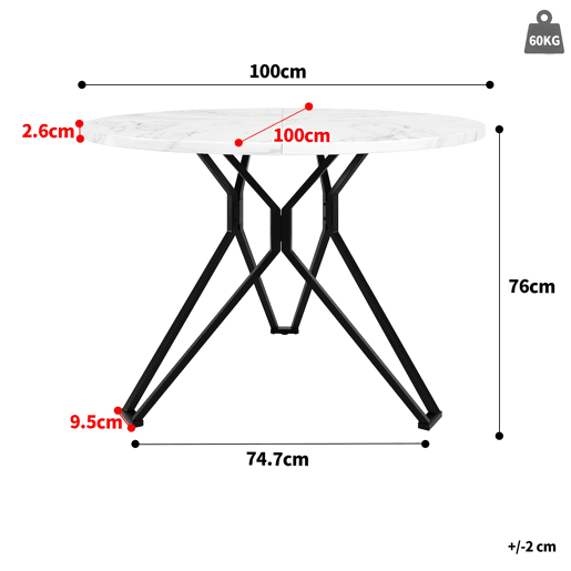 Conjunto de mesa e cadeiras 5 peças - Mesa redonda 100 cm - Pernas metálicas pretas - Cadeiras em linho cinzento