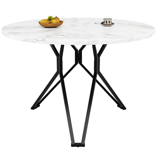 Conjunto de mesa e cadeiras 5 peças - Mesa redonda 100 cm - Pernas metálicas pretas - Cadeiras em linho cinzento
