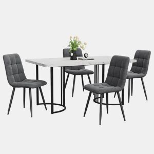 Conjunto de sala de jantar de 5 peças 140x80cm - Mesa com 4 cadeiras de veludo cinza escuro e pernas metálicas pretas