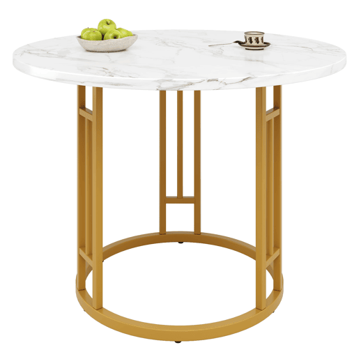 Conjunto de mesa e cadeiras 5 peças 80 cm - Mesa redonda com pernas metálicas douradas - Cinza
