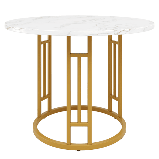 Conjunto de mesa e cadeiras 5 peças 80 cm - Mesa redonda com pernas metálicas douradas - Cinza