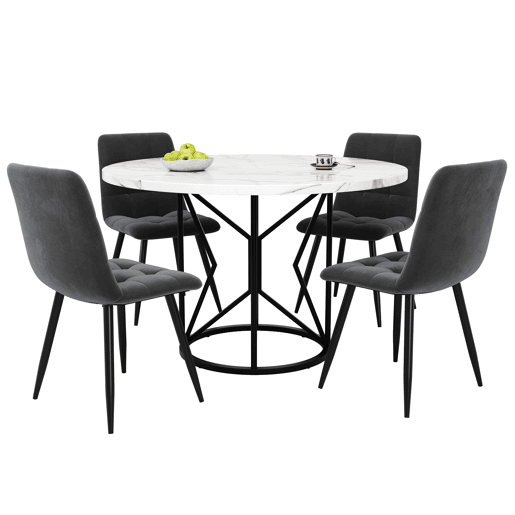 Conjunto de sala de jantar de 5 peças 100 cm - Mesa redonda com 4 cadeiras de veludo cinzento - Preto