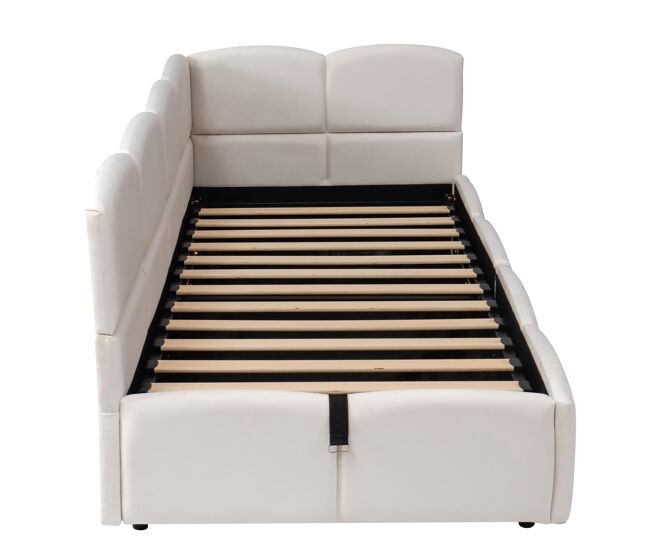 Cama tapizada 90x200 cm - cama infantil, cama individual, cama con almacenamiento, sofá cama, beige