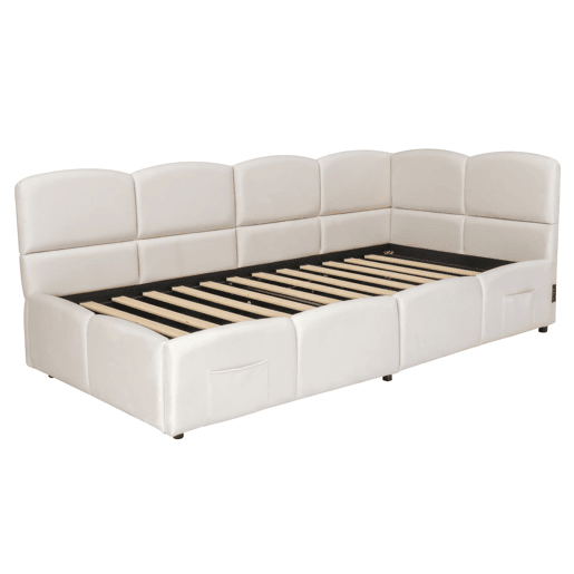 Cama estofada 90x200 cm - Cama infantil, cama individual, cama com arrumação, sofá-cama, bege
