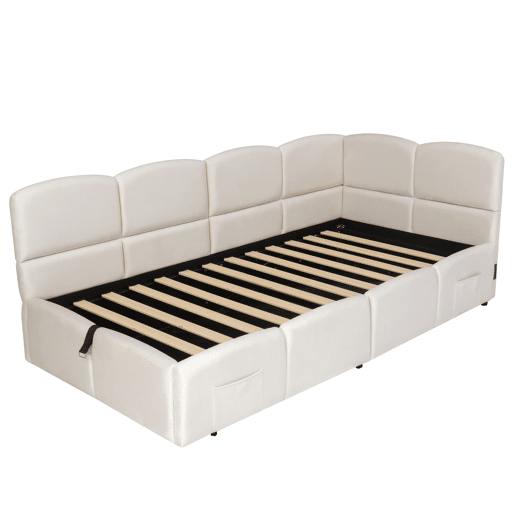 Cama estofada 90x200 cm - Cama infantil, cama individual, cama com arrumação, sofá-cama, bege