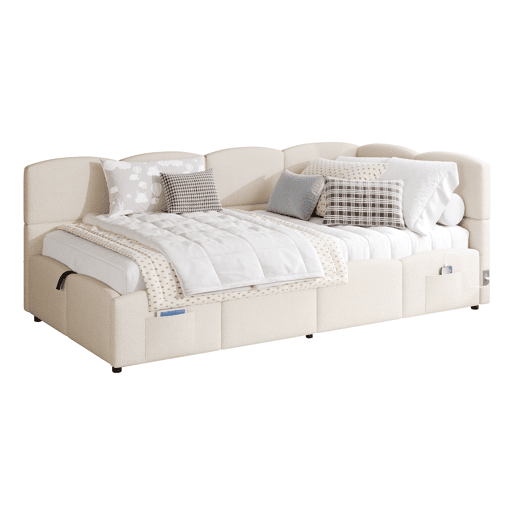 Cama estofada 90x200 cm - Cama infantil, cama individual, cama com arrumação, sofá-cama, bege