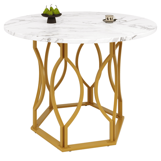 Conjunto de mesa e cadeiras 5 peças 100 cm - Mesa redonda com pernas metálicas douradas, cadeiras de veludo verde - Multicolor