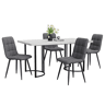 Conjunto de sala de jantar de 5 peças 140x80 cm - Mesa com 4 cadeiras, pernas metálicas pretas, tampo em MDF branco, cadeiras em linho cinza escuro