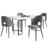 Conjunto de mesa e cadeiras 140×80 cm - Mesa moderna, 4 cadeiras, veludo cinzento, pernas ajustáveis, MDF branco