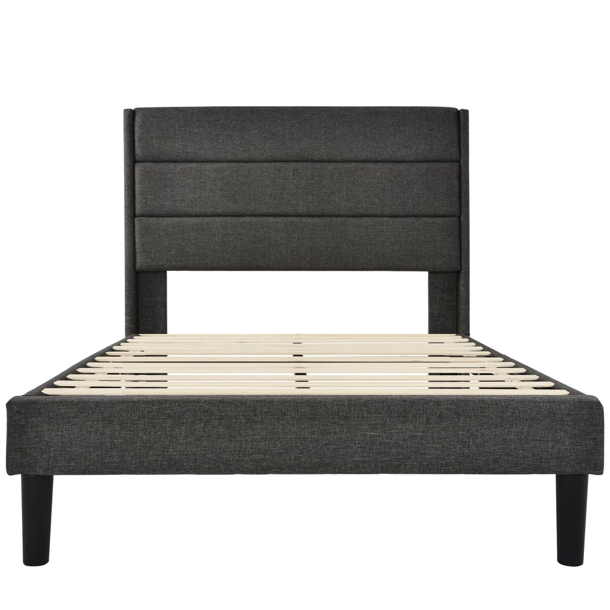 Cama tapizada 90x200 cm - estructura con somier y cabecero - tapizado en lino gris