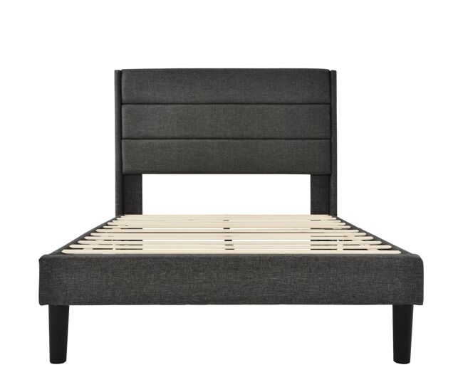 Cama tapizada 90x200 cm - estructura con somier y cabecero - tapizado en lino gris