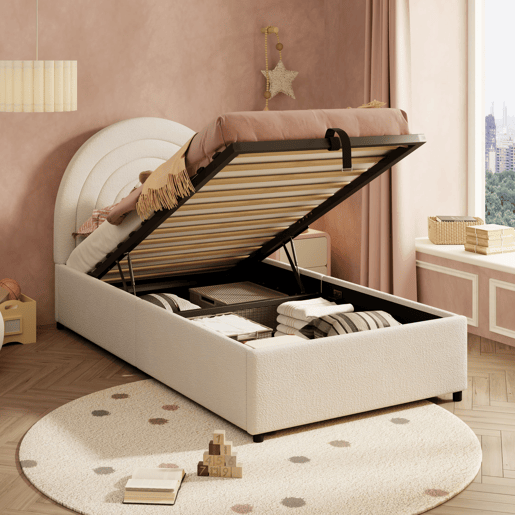 Cama estofada 90x200 - com cabeceira, madeira, fácil montagem, para jovens e adultos - Bege