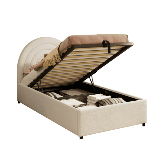 Cama estofada 90x200 - com cabeceira, madeira, fácil montagem, para jovens e adultos - Bege