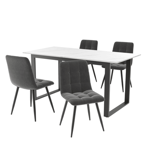 Conjunto de sala de jantar 140180x80cm - Mesa moderna com 4 cadeiras de veludo cinza