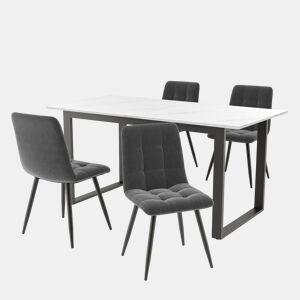Conjunto de sala de jantar 140180x80cm - Mesa moderna com 4 cadeiras de veludo cinza