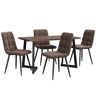 Conjunto de sala de jantar de 5 peças - Mesa com 4 cadeiras - Tampo em MDF nogueira - Estrutura em metal preto - Cadeiras em veludo castanho