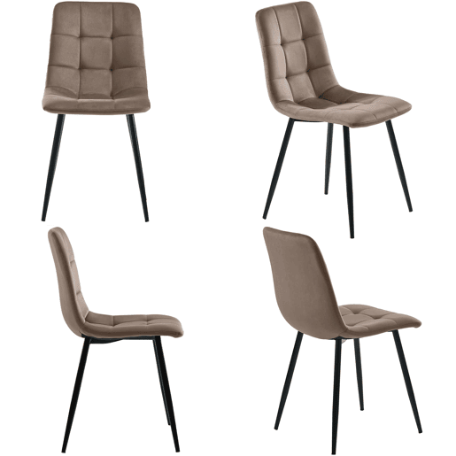 Conjunto de sala de jantar de 5 peças - Mesa com 4 cadeiras - Tampo em MDF nogueira - Estrutura em metal preto - Cadeiras em veludo castanho