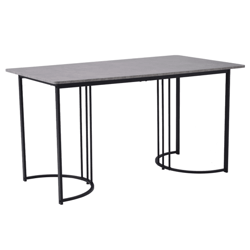 Conjunto de sala de jantar 140x80 cm - Mesa MDF cinzenta com 4 cadeiras de veludo cinzento, pernas pretas