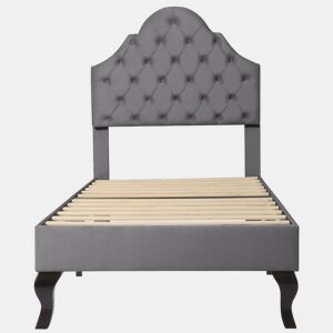 Cama estofada 90x200 cm - Com cabeceira ajustável, suporte de ripas de madeira, cinza