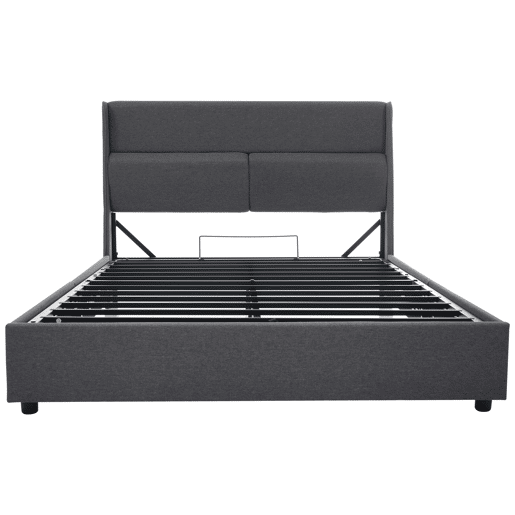 Cama estofada 140x200 cm - Cabeceira ajustável, estrutura hidráulica com arrumação - Cinza