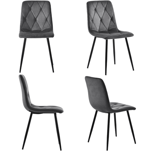 Conjunto de sala de jantar 117x68cm - Mesa retangular moderna com 4 cadeiras, veludo cinzento, pernas pretas
