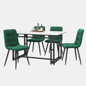 Conjunto de sala de jantar 120x70cm - mesa preta com 4 cadeiras - veludo verde escuro - pernas pretas