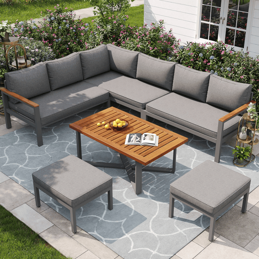 Conjunto de jardim para 7-8 pessoas - Mobiliário de jardim moderno, com estrutura em ferro galvanizado - Cinza escuro