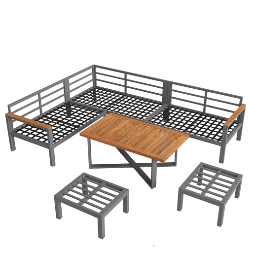 Conjunto de jardim para 7-8 pessoas - Mobiliário de jardim moderno, com estrutura em ferro galvanizado - Cinza escuro