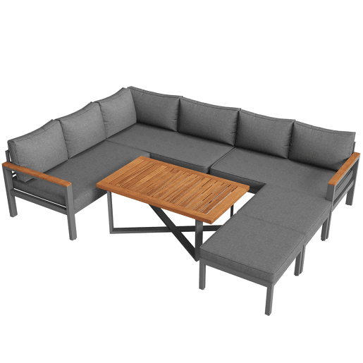 Conjunto de jardim para 7-8 pessoas - Mobiliário de jardim moderno, com estrutura em ferro galvanizado - Cinza escuro