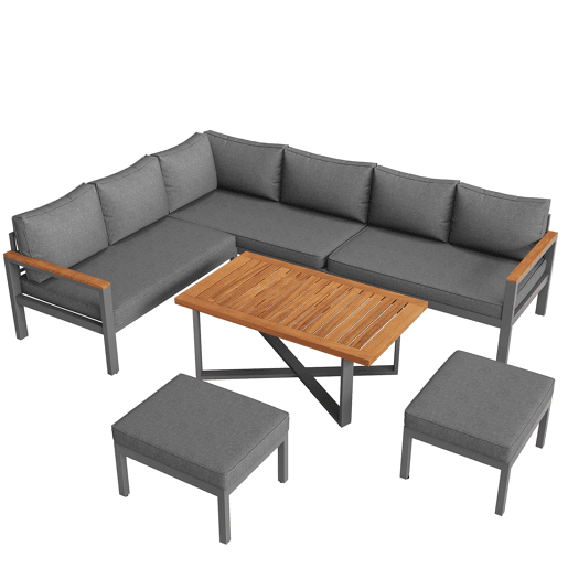 Conjunto de jardim para 7-8 pessoas - Mobiliário de jardim moderno, com estrutura em ferro galvanizado - Cinza escuro