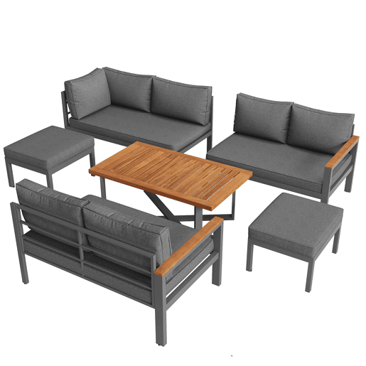 Conjunto de jardim para 7-8 pessoas - Mobiliário de jardim moderno, com estrutura em ferro galvanizado - Cinza escuro