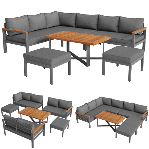 Conjunto de jardim para 7-8 pessoas - Mobiliário de jardim moderno, com estrutura em ferro galvanizado - Cinza escuro