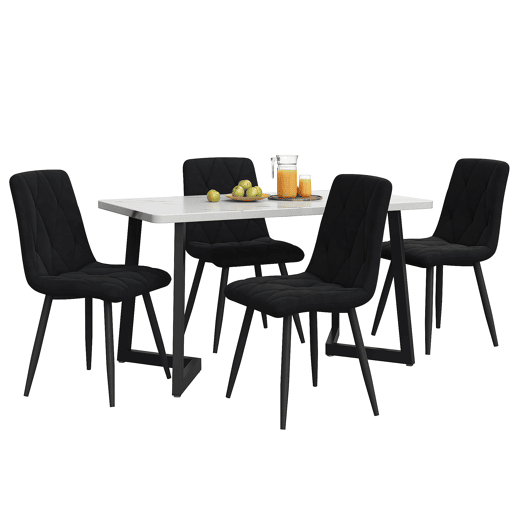 Conjunto de sala de jantar 117x68cm - Mesa retangular com 4 cadeiras - Cadeiras de veludo preto - Pernas pretas
