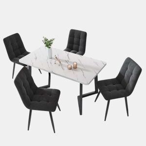 Conjunto de sala de jantar de 5 peças 117x68 cm - Mesa de cozinha moderna com 4 cadeiras, pernas metálicas pretas, madeira nogal