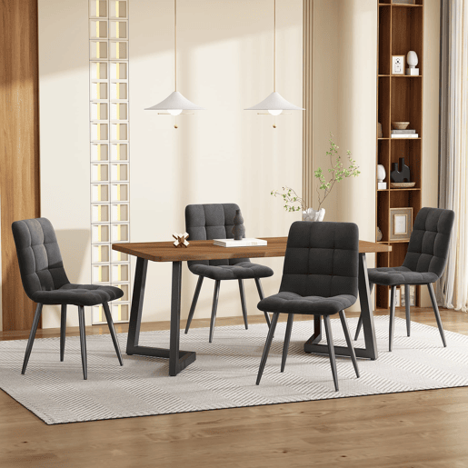 Conjunto de sala de jantar de 5 peças 117x68 cm - Mesa de cozinha moderna com 4 cadeiras, pernas metálicas pretas, madeira nogal
