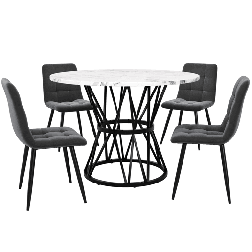 Conjunto de mesa e cadeiras 5 peças 100 cm - Mesa redonda com pernas metálicas pretas e cadeiras de veludo cinzento