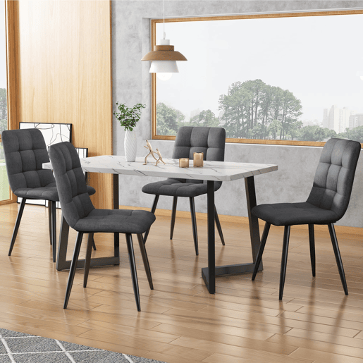 Conjunto de mesa de jantar 117 cm - Mesa retangular moderna com 4 cadeiras - Tecido de linho cinzento