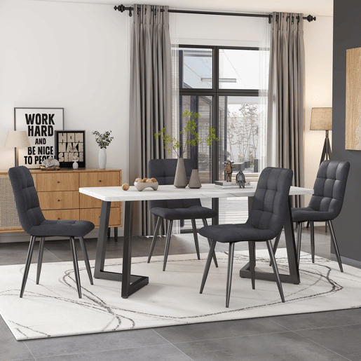Conjunto de mesa de jantar 117 cm - Mesa retangular moderna com 4 cadeiras - Tecido de linho cinzento