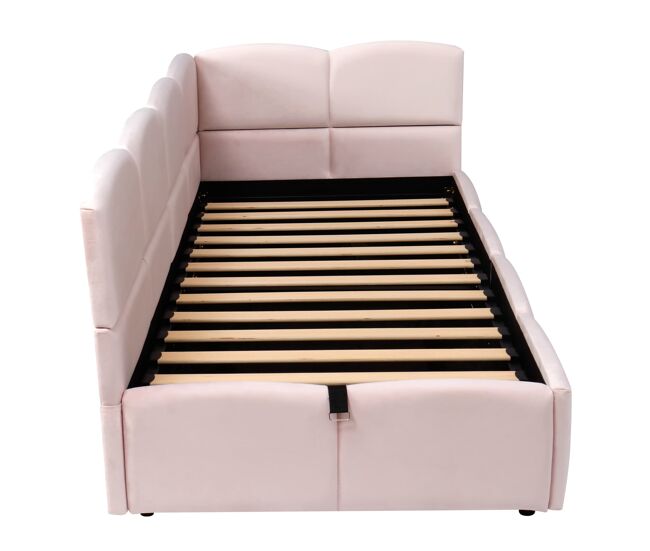 Cama tapizada 90x200 cm - con lattenrost, usb, almacenamiento, rosa