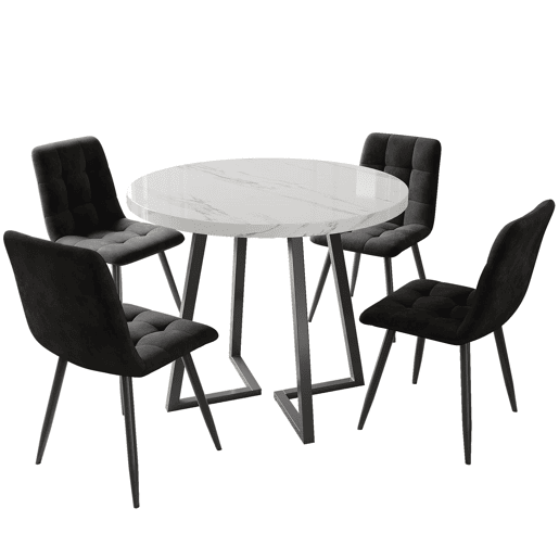 Conjunto de sala de jantar de 5 peças 80 cm - Mesa redonda com pernas metálicas pretas e cadeiras de veludo preto