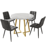 Conjunto de sala de jantar de 5 peças - Mesa redonda de 80 cm com pernas douradas - Branco e cinzento