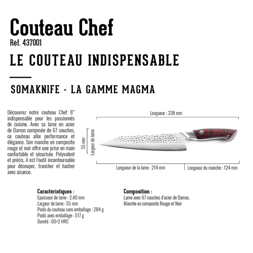 SOMAGIC - Faca de chef de 8 polegadas, gama Magma SOMAGIC - Faca de chef de 8 polegadas, gama Magma