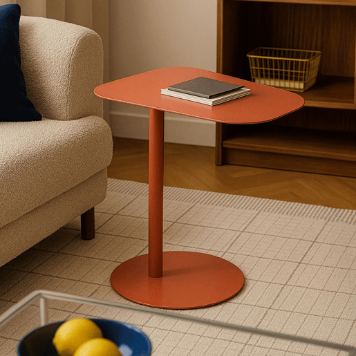 Mesa de apoio Nastätten trapezoidal interiorexterior em metal 50 x 50 x 38 cm - Vermelho tijolo mate en.casa