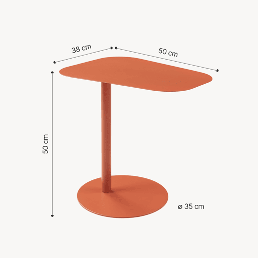 Mesa de apoio Nastätten trapezoidal interiorexterior em metal 50 x 50 x 38 cm - Vermelho tijolo mate en.casa