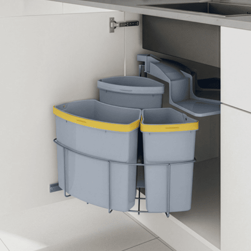 Caixote do lixo embutido giratório Kollby plástico 2x 12 L + 1x 6 L Cinzento en.casa