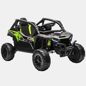 AIYAPLAY Carro Elétrico para Crianças 12V Kawasaki Teryx KRX 1000 Carro a Bateria UTV com 2 Motores Controlo Remoto 2,4G Suspensão Traseira Faróis USB para Crianças acima de 3 Anos 100x64x56 cm Preto
