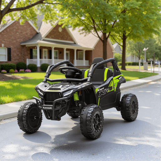 AIYAPLAY Carro Elétrico para Crianças 12V Kawasaki Teryx KRX 1000 Carro a Bateria UTV com 2 Motores Controlo Remoto 2,4G Suspensão Traseira Faróis USB para Crianças acima de 3 Anos 100x64x56 cm Preto